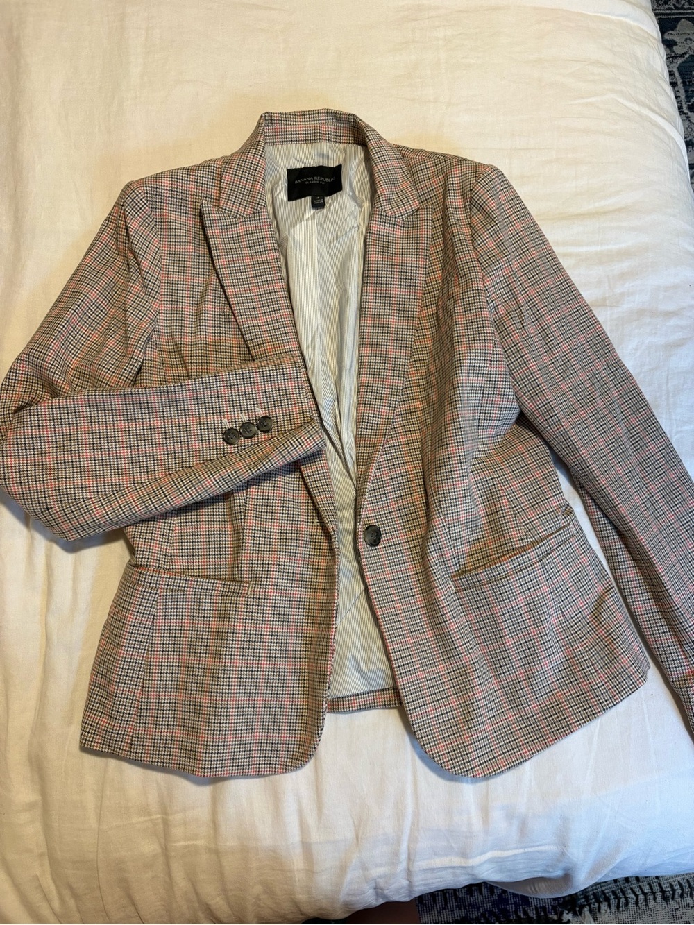 Banana Republic Pink Plaid Tailored Blazer